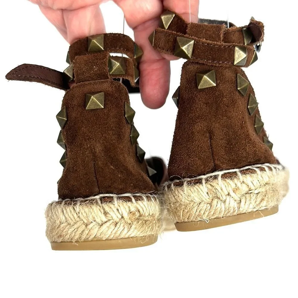 ASH Spain Rockstud Leather Suede Flat Espadrilles Brown Piton Print 37 US 6,5